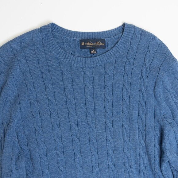 Brooks Brothers Cable Knit Sweater Supima Cotton Crewneck Blue Mens Medium NEW - Picture 9 of 10
